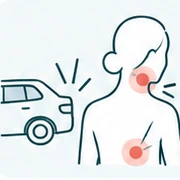 교통사고 후 목과 허리 통증 부위를 표시한 일러스트
