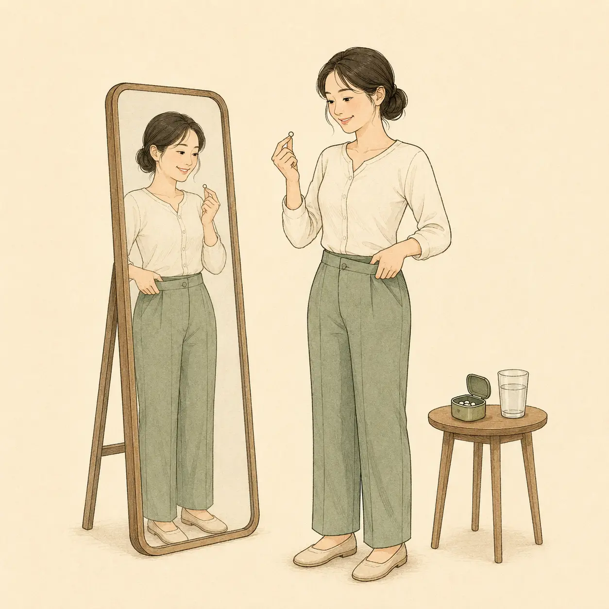 생활 속 체중 관리를 표현한 다이어트 일러스트