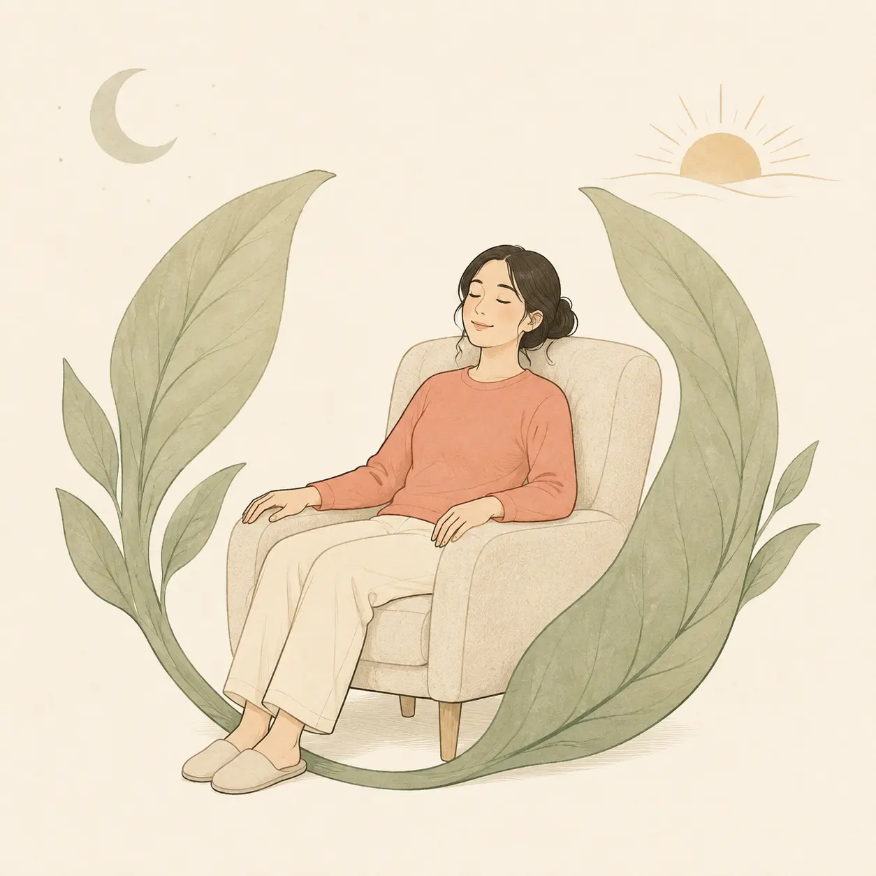 편안한 수면과 몸의 회복을 표현한 일러스트